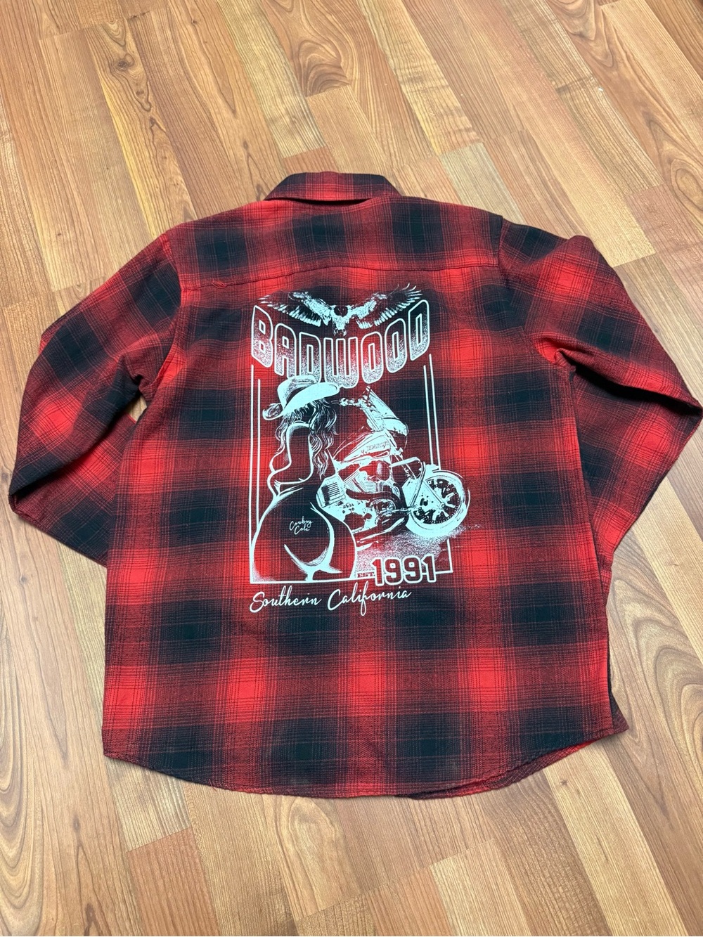 Badwood Graphic Red & Black Plaid Flannel Shirt